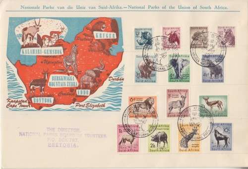 UNION OF SOUTH AFRICA FDC - 14 OCT.1954 DEF. ISSUE NATIONAL PARKS ANIMALS - SKUKUZA