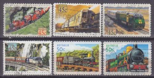 6 BEAUTIFUL THEMATIC STAMPS - TRAINS - AUSTRALIA