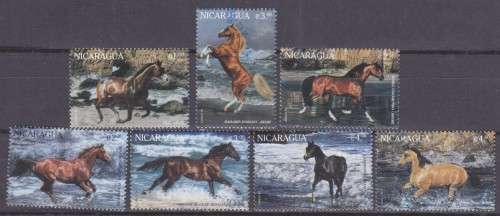 7 BEAUTIFUL THEMATIC STAMPS - HORSES - NICARAGUA