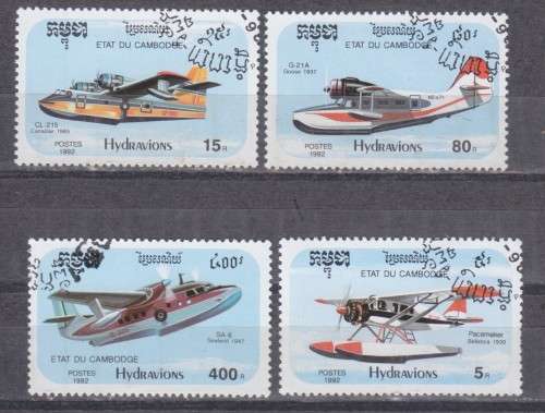 4 BEAUTIFUL THEMATIC STAMPS - SEAPLANES - CAMBODIA