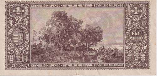 POST WORLD WAR II INFLATIONARY ERA - HUNGARY 1 million PENGO 1946 P128 VF