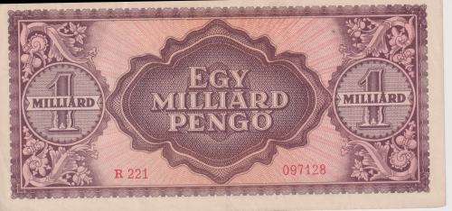 POST WORLD WAR II INFLATIONARY ERA - HUNGARY 1 billion PENGO 1946 P125 VF