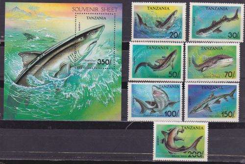 TANZANIA MINISHEET and STAMP SET - SHARKS - MNH