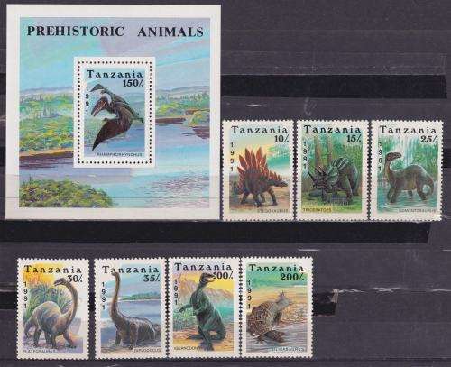 TANZANIA MINISHEET and STAMP SET - PREHISTORIC ANIMALS - MNH