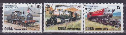3 BEAUTIFUL THEMATIC STAMPS - TRAINS - LOCOMOTIVES CUBA 2005