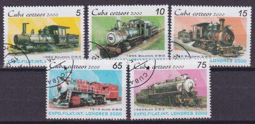 5 BEAUTIFUL THEMATIC STAMPS - TRAINS - LOCOMOTIVES - CUBA 2000