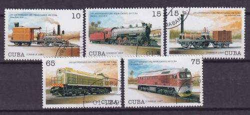 5 BEAUTIFUL THEMATIC STAMPS - TRAINS - CUBA 1997