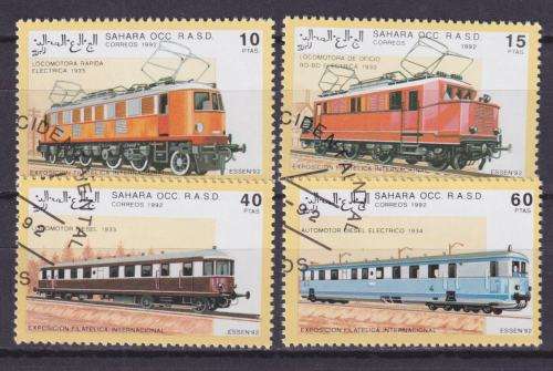 4 BEAUTIFUL THEMATIC STAMPS - TRAINS - SAHARA 1992