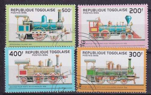 4 BEAUTIFUL THEMATIC STAMPS - TRAINS - LOCOMOTIVES - TOGO 1996