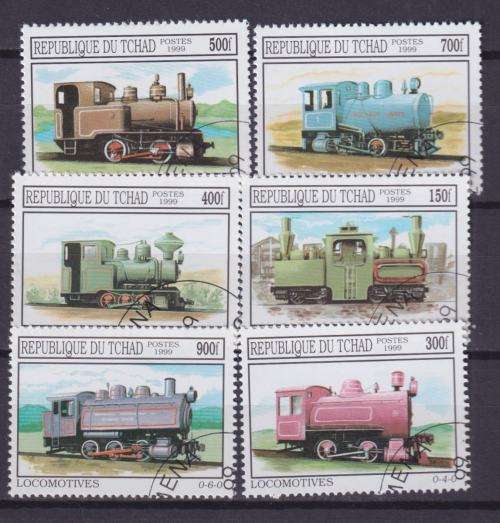 6 BEAUTIFUL THEMATIC STAMPS - TRAINS - LOCOMOTIVES - CHAD 1999