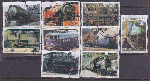 9 BEAUTIFUL THEMATIC STAMPS - TRAINS -  ST.THOMAS and PRINCIPE 1989