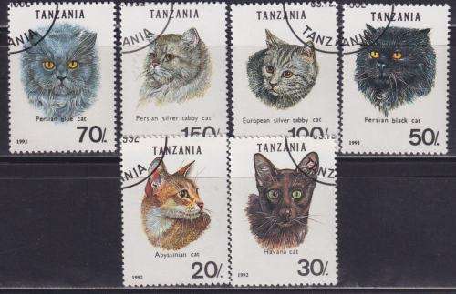 6 BEAUTIFUL THEMATIC STAMPS - CATS - TANZANIA 1992