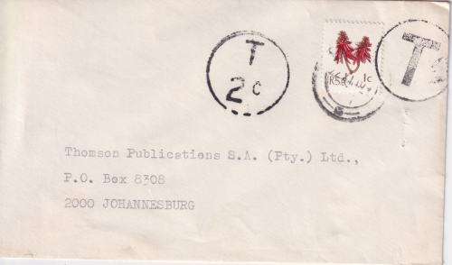 S.A. POSTAL HISTORY - 2c TAXED COVER 1977