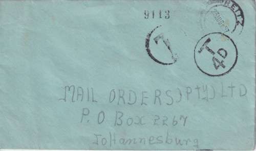 S.A. POSTAL HISTORY - TAXED COVER 1957 WITH 4 POSTAGE DUE STAMPS ON BACK