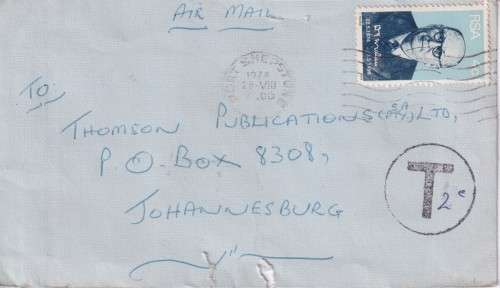 S.A. POSTAL HISTORY - 2c TAXED COVER 1974