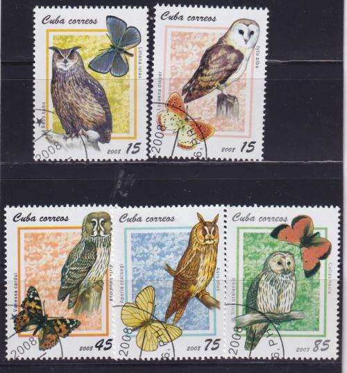 5 BEAUTIFUL THEMATIC STAMPS - OWLS and BUTTERFLIES - CUBA
