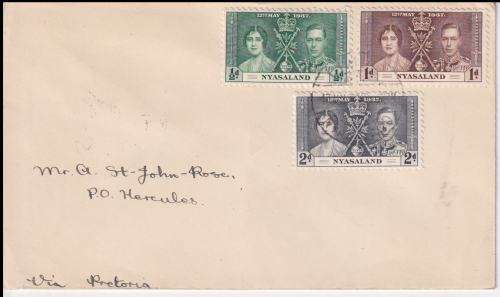 NYASALAND COVER - 1937 CORONATION SET KING GEORGE VI