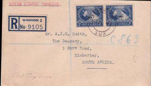 SOUTH WEST AFRICA FDC - 1947 SILVER WEDDING ANNIVERSARY
