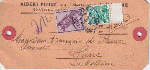 SWITZERLAND - SHIPPING LABEL WITH STAMPS - 1943