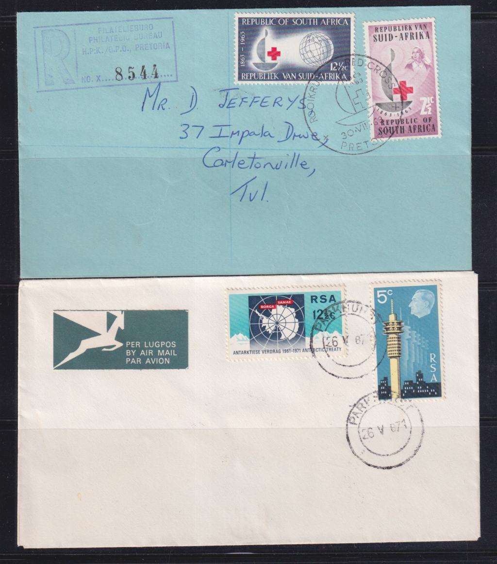 Only R10 -  - 2 COMM. COVERS - RED CROSS (1963) & STAMP EXHIBITION STAMPS (1971)