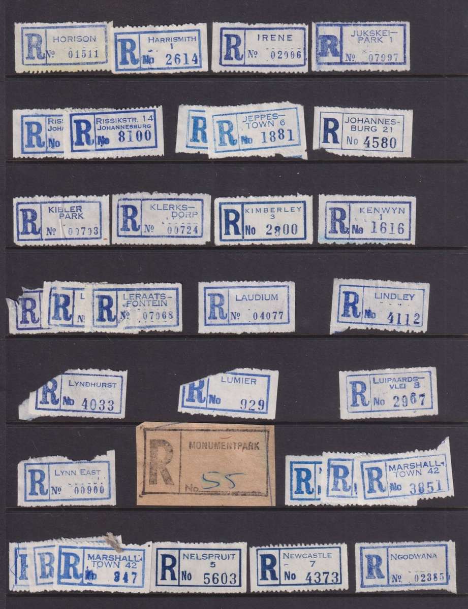 STARTING AT R50 - REGISTRATION LABELS LOT - ALPHABETICAL - SOUTH AFRICA AND OTHER
