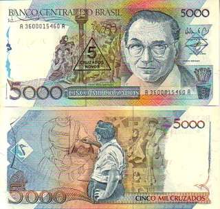 BRAZIL 5000 CRUZADOS 1989 P 217 UNC