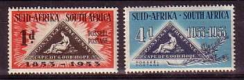 SOUTH AFRICA SACC 143/4 -1953 - CENTENARY OF 1ST ISSUE OF CAPE TRIANGULAR STAMPS - MNH