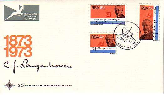 SOUTH AFRICA FDC#30 - BIRTH CENTENARY OF C.J.LANGENHOVEN COMPOSER "DIE STEM"  1973