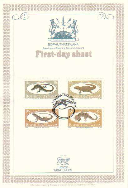 BOPHUTHATSWANA COLLECTORS SHEET No.1.31.16 - LIZARDS