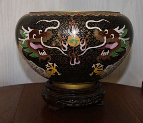 *REDUCED* Vintage Chinese Cloisonne Dragon Bowl on Stand