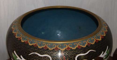 *REDUCED* Vintage Chinese Cloisonne Dragon Bowl on Stand