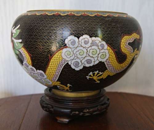 *REDUCED* Vintage Chinese Cloisonne Dragon Bowl on Stand
