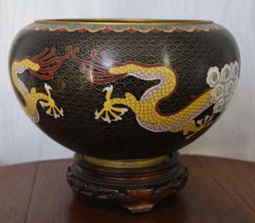 *REDUCED* Vintage Chinese Cloisonne Dragon Bowl on Stand