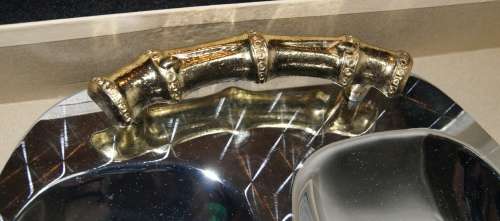 Stunning Stainless Steel Snack Tray with Gold Plated Handles