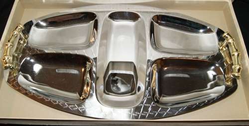 Stunning Stainless Steel Snack Tray with Gold Plated Handles