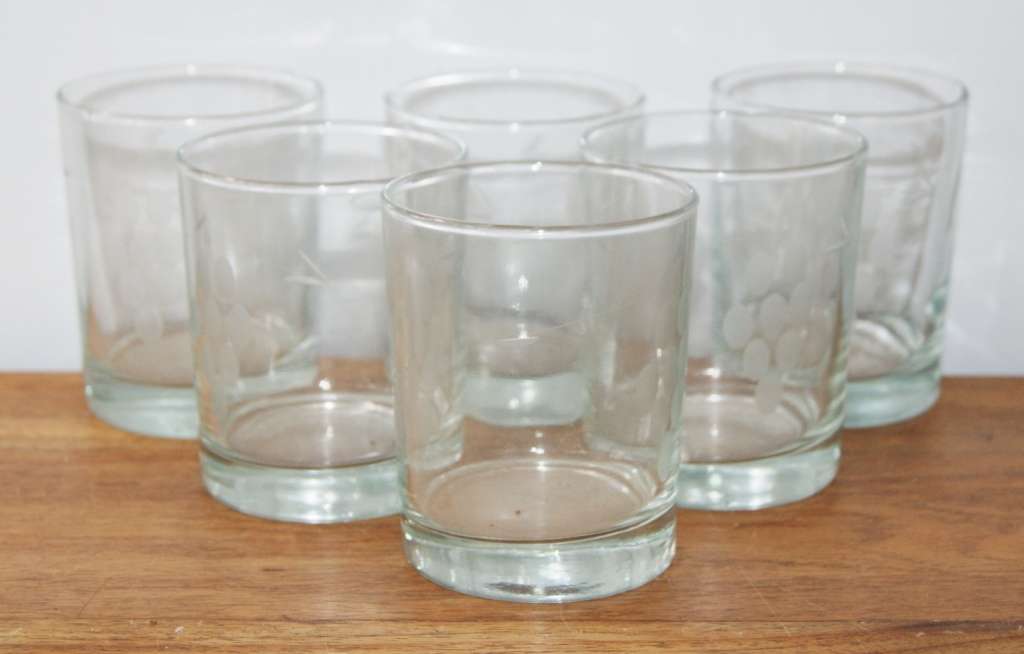 Set of 6 Grape Pattern Lowball Glasses