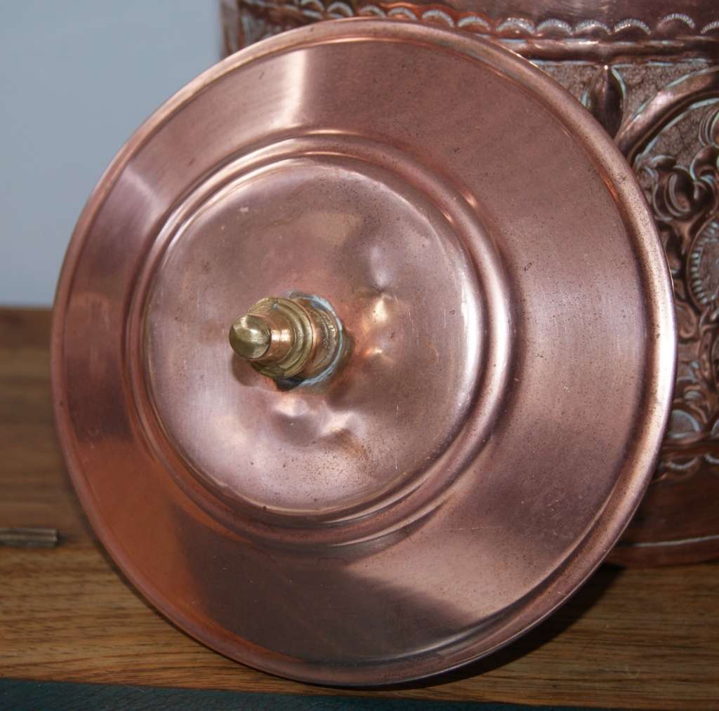 Large Antique Copper Embossed Kettle