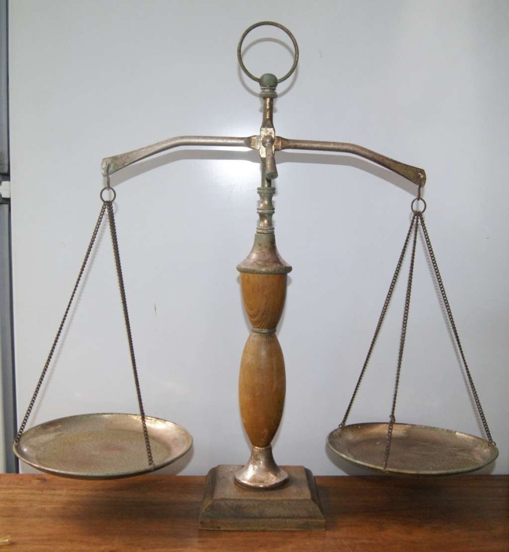 Vintage Brass and Wood Balance Scale