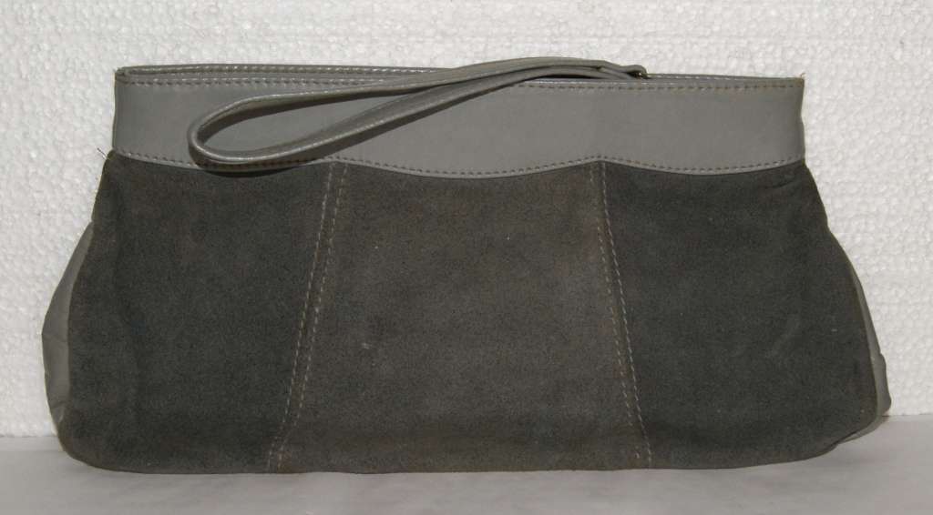 Vintage Grey Suede and Leather Clutch Bag @@@ CCCRRRAAAZZZYYY R1 START