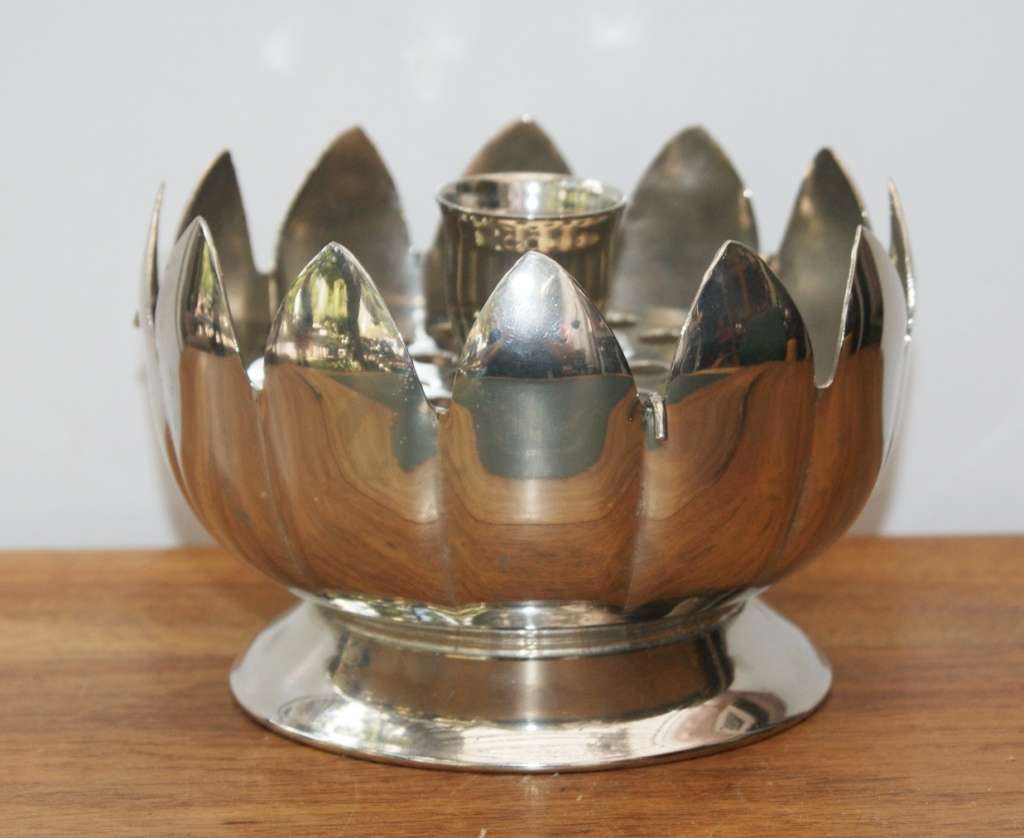 Silver Plated Candle Holder Vase with Silver Plated Frog