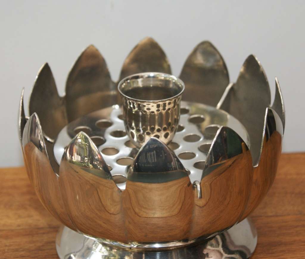 Silver Plated Candle Holder Vase with Silver Plated Frog