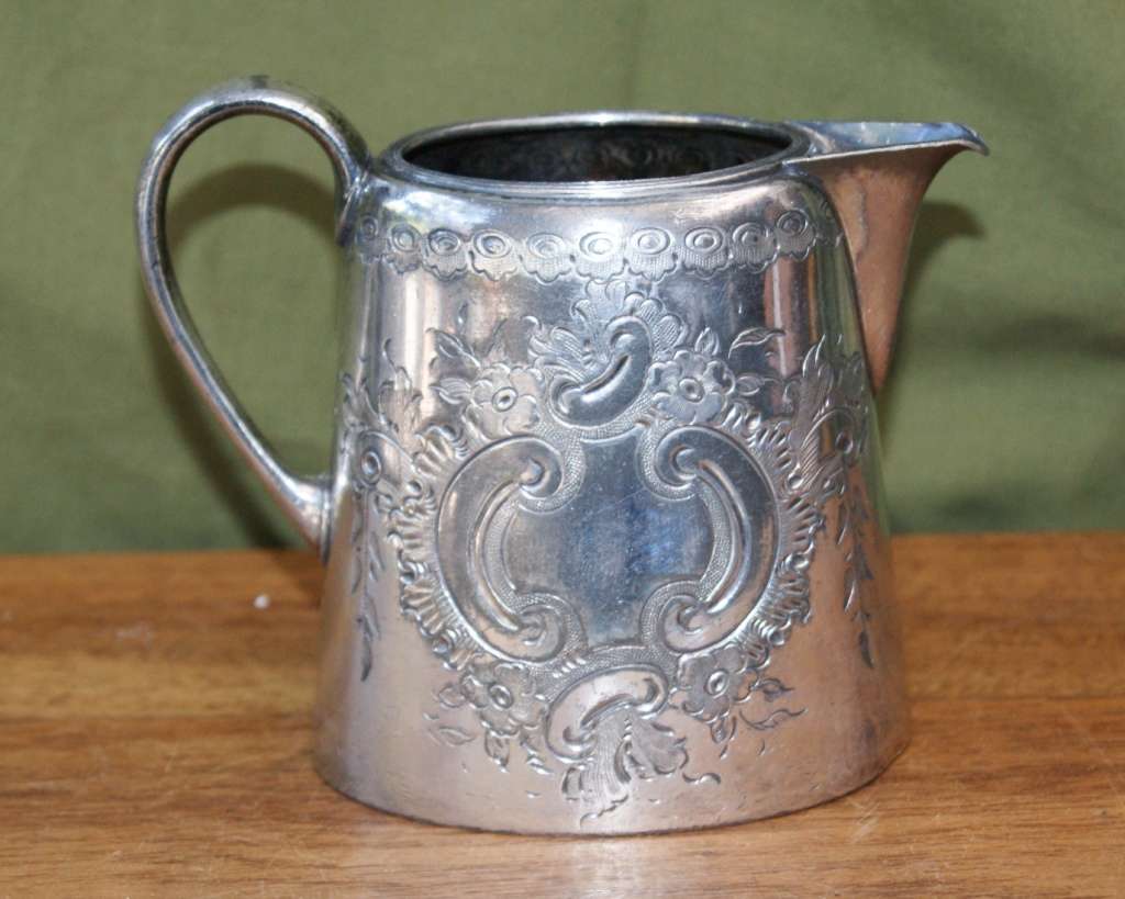 Antique Hand Etched EPBM Milk Jug