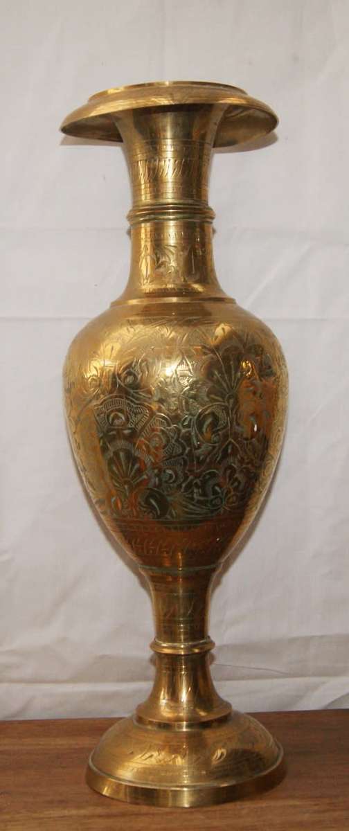 Large Brass Hand Etched Vase
