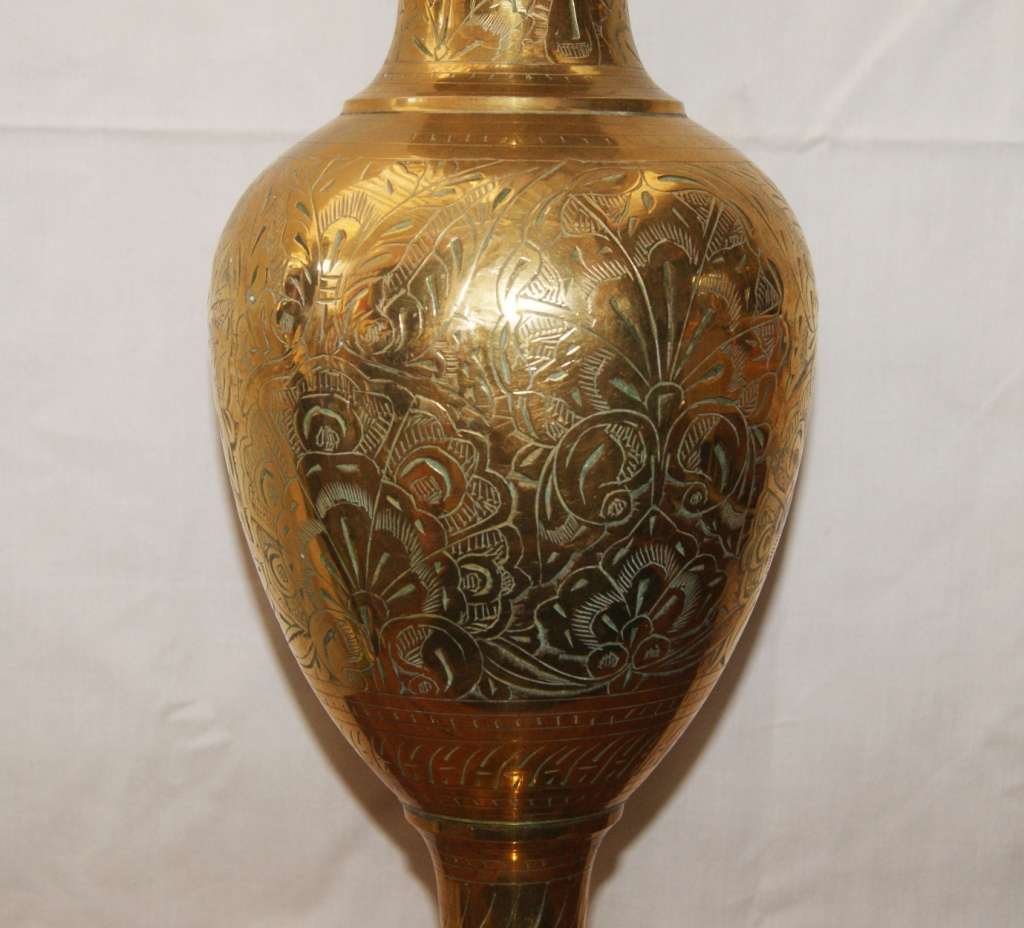 Large Brass Hand Etched Vase