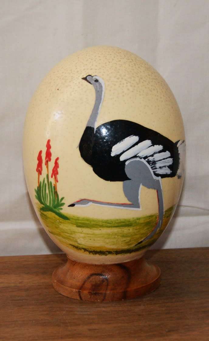 Hand Painted Ostrich Egg on Stand