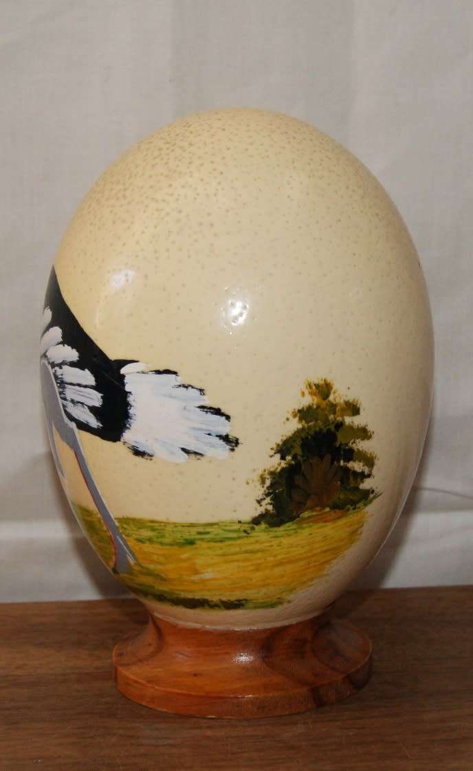 Hand Painted Ostrich Egg on Stand