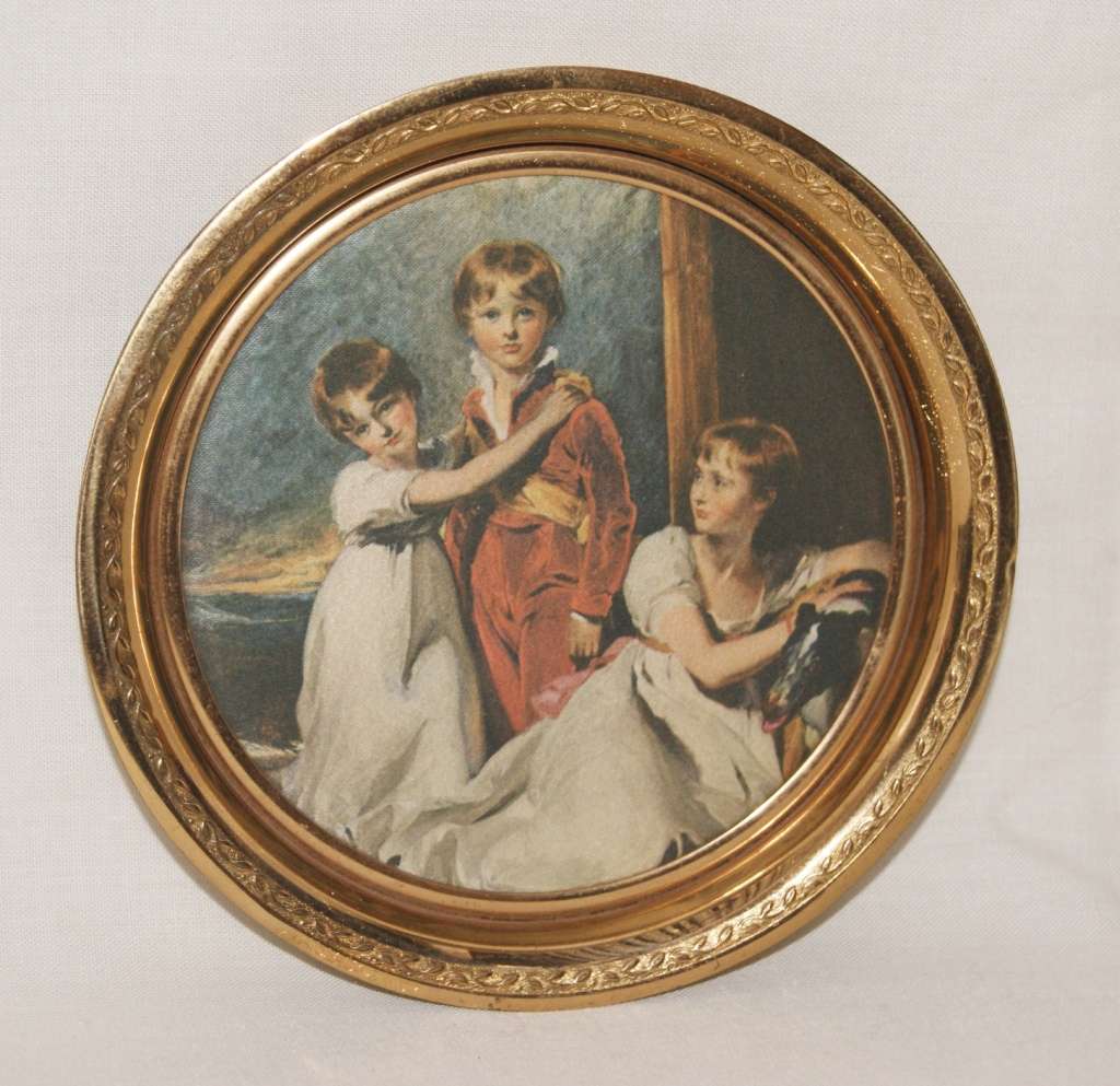 Brass Framed Silk Picture `Lawrence - Portrait of the Fluyder Children`