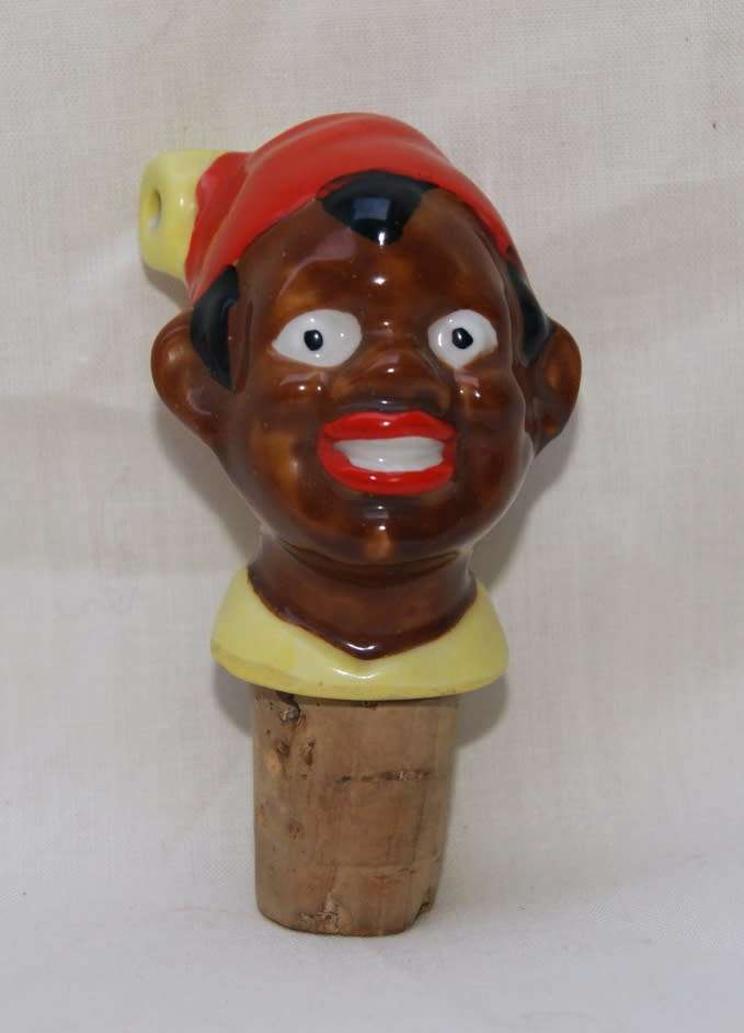 Vintage German Porcelain Cork Figural Bottle Stopper/ Pourer