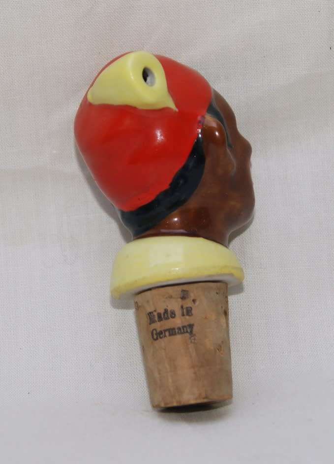 Vintage German Porcelain Cork Figural Bottle Stopper/ Pourer