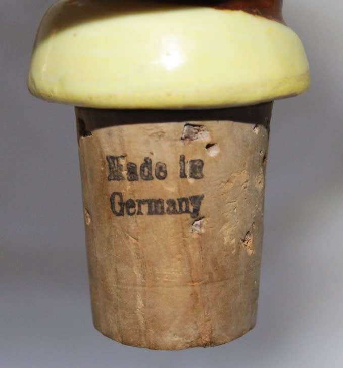 Vintage German Porcelain Cork Figural Bottle Stopper/ Pourer